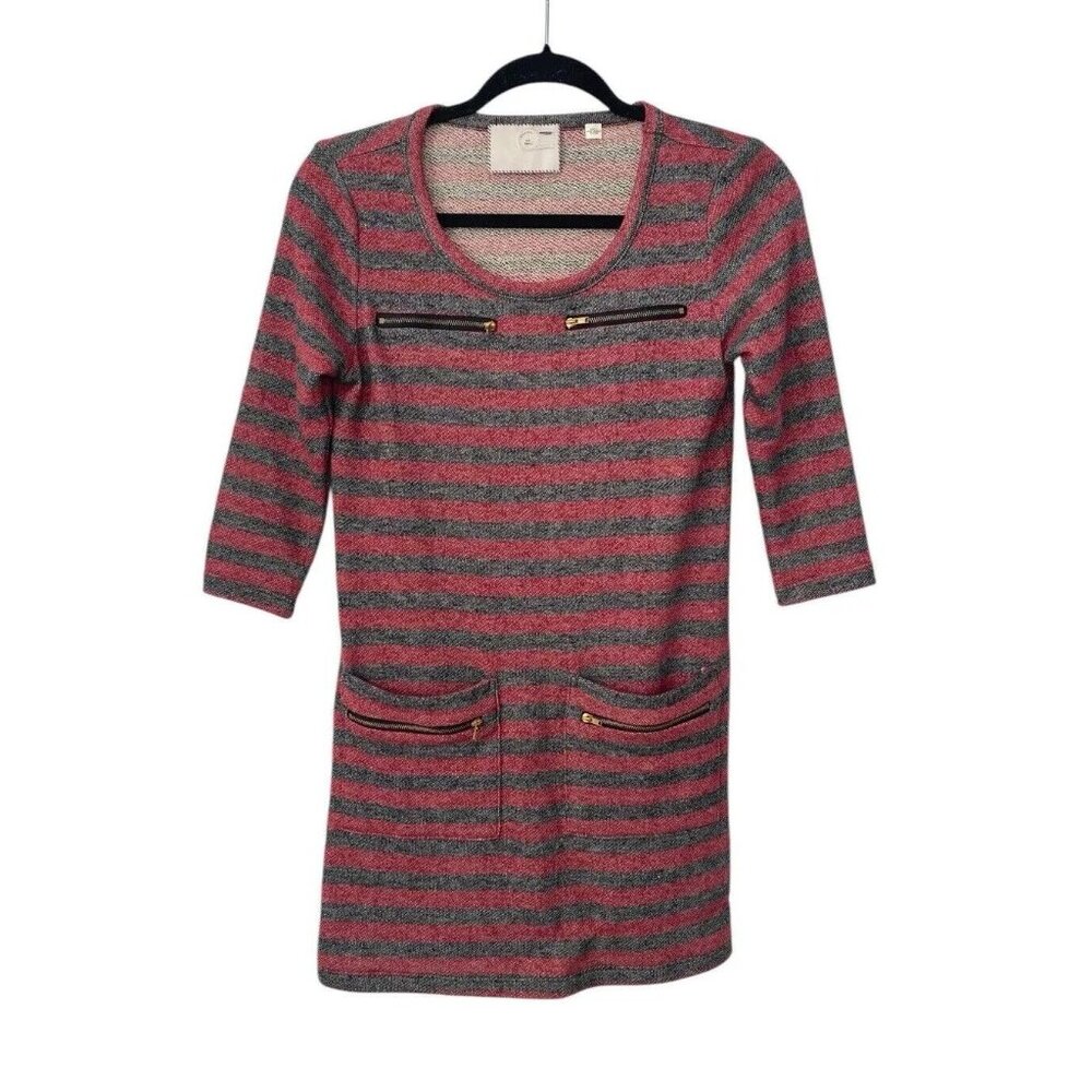 Anthropologie Postmark‎ Womens Red & Grey Striped Tunic Sweater Top Size S Small